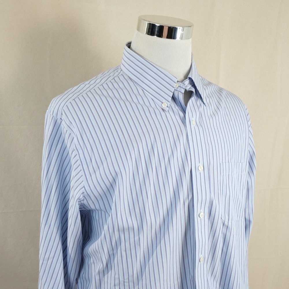 Brooks Brothers 17 36 Regent Dress Shirt Red Whtie Blue Striped Non-Iron Cotton
